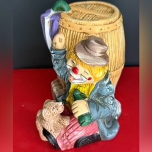 Vintage Ceramic Bank Hobo Clown with Puppy